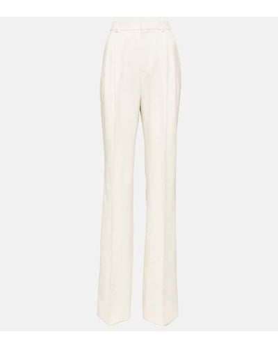 Saint Laurent Pantalones anchos de lana de tiro alto - Blanco