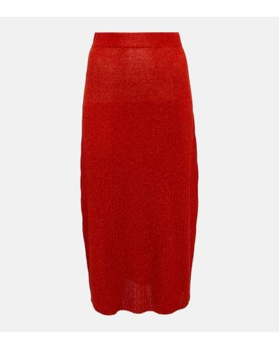 JOSEPH Metallic Knit Midi Skirt - Red