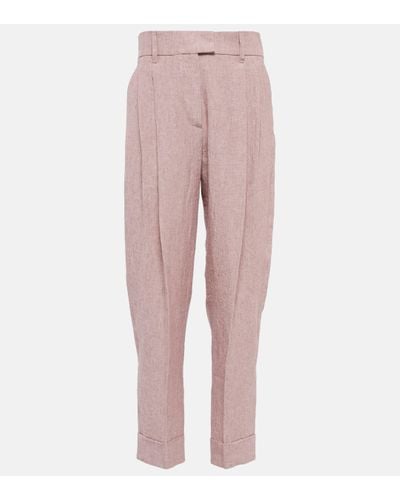 Brunello Cucinelli High-rise Wide Linen Trousers - Pink