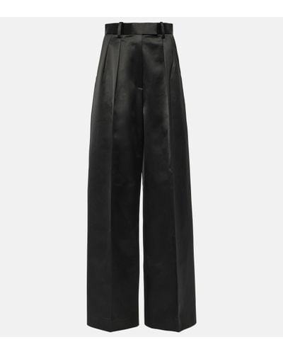 Khaite Teyana High-rise Satin Wide-leg Trousers - Black