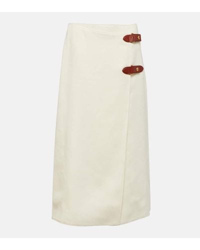 Loro Piana Leather-trimmed Linen-blend Midi Skirt - White