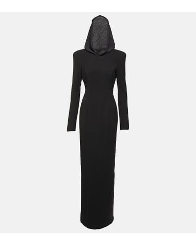 Monot Hooded Crepe Maxi Dress - Black