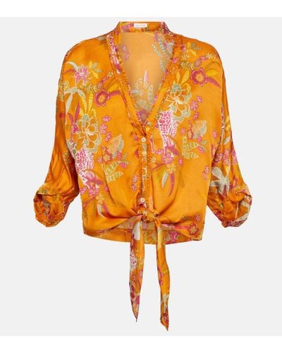 Poupette Camisa cropped Azia floral - Naranja