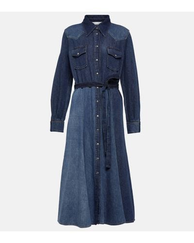 Chloé Panelled Denim Midi Dress - Blue