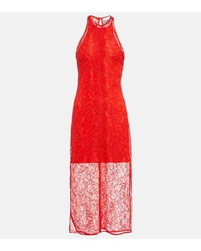 Ganni Halterneck Lace Midi Dress - Red