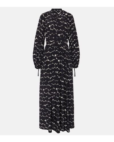 Max Mara Printed Silk Crepe De Chine Long Dress - Black