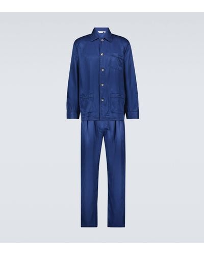 Derek Rose Woburn Striped Silk Pyjama Set - Blue