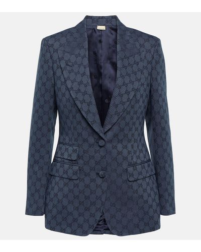 Gucci GG Linen And Cotton Jacquard Blazer - Blue