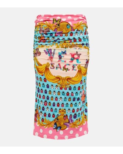 Versace Printed Draped Midi Skirt - Multicolour