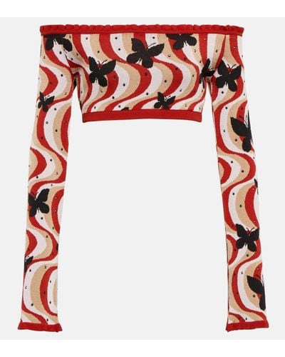 Alessandra Rich Printed Bandeau Cropped Top - Red