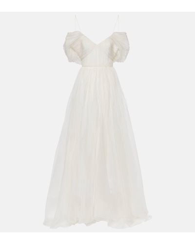 Danielle Frankel Bridal Meredith Off-shoulder Silk Gown - White
