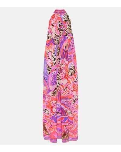 Camilla Printed Silk Maxi Dress - Pink