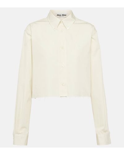 Miu Miu Chemise raccourcie en coton a logo - Blanc