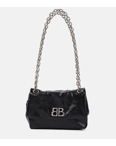 Balenciaga Monaco Mini Bb Leather Shoulder Bag - Black