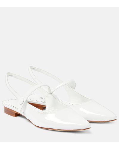 Manolo Blahnik Didionflat Patent Leather Slingback Court Shoes - White