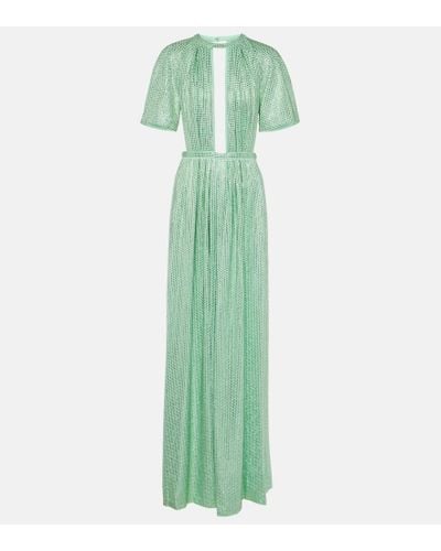 Area Cutout Crystal-embellished Jersey Gown - Green