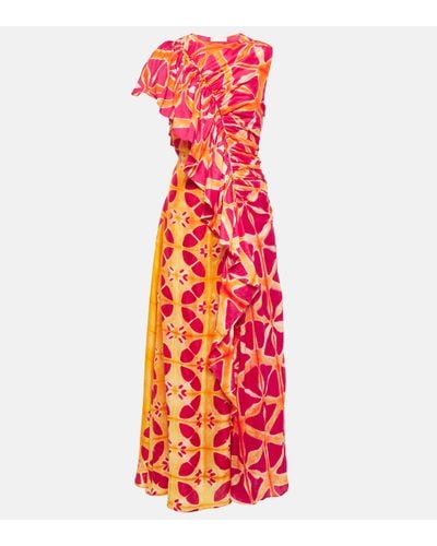 Ulla Johnson Lali Ruched Ruffled Printed Silk Gown - Red