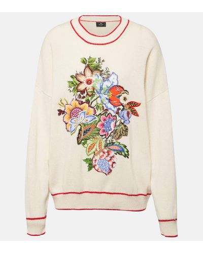 Etro Embroidered Cashmere And Cotton Jumper - White