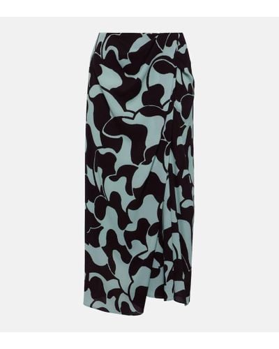 Dries Van Noten Draped Printed Crepe Midi Skirt - Black
