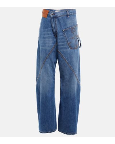 JW Anderson Twisted Embroidered Wide-leg Jeans - Blue