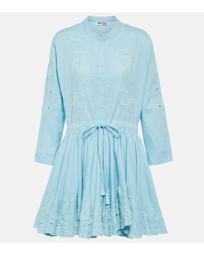 Juliet Dunn Embroidered Cotton Minidress - Blue