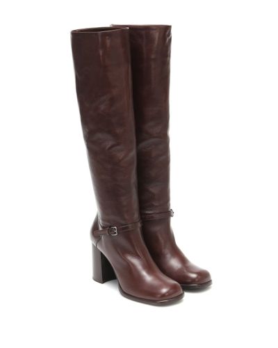 Miu Miu Square-toe Leather Knee-high Boots - Brown