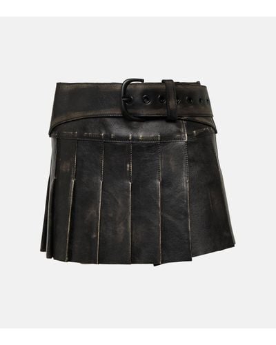Off-White c/o Virgil Abloh Pleated Leather Miniskirt - Black