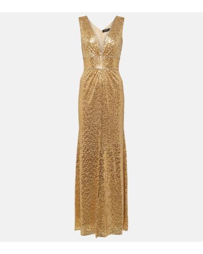 Jenny Packham Cygnet Sequined Ruched Gown - Metallic