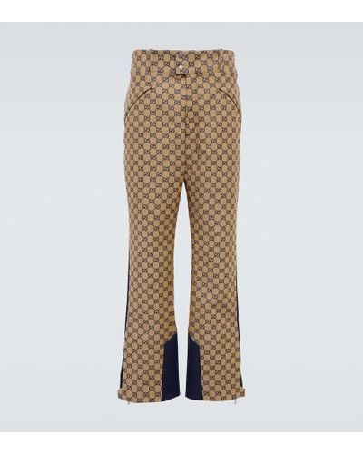 Gucci Straight-leg Paneled Monogrammed Cotton-blend Canvas Pants - Natural