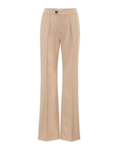 Chloé Mid-rise Wide-leg Wool-blend Trousers - Natural