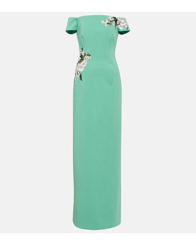 Oscar de la Renta Embroidered Off-shoulder Silk-blend Gown - Green