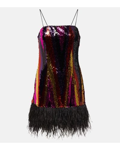 Rebecca Vallance Feather-trimmed Sequined Minidress - Red
