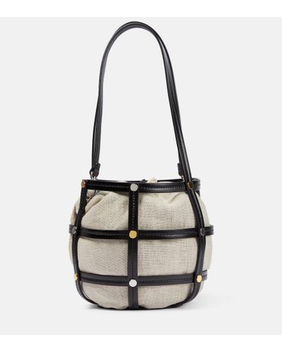 STAUD Ellie Leather-trimmed Bucket Bag - White