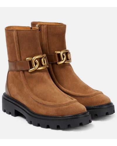 Tod's Logo-buckle suede boots - Marrone
