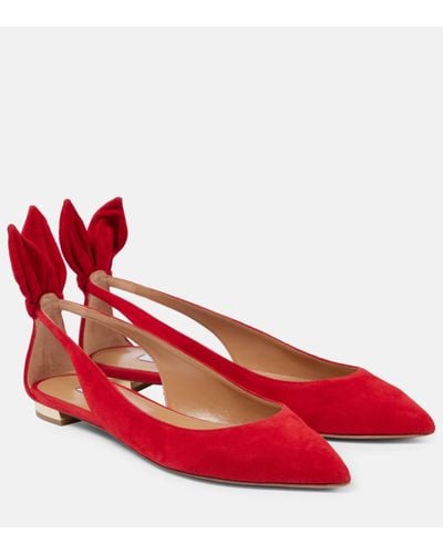 Aquazzura Bow Tie Suede Ballet Flats - Red