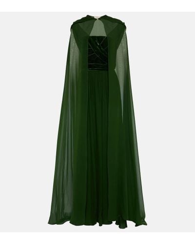 Elie Saab Strapless Velvet And Silk-blend Gown - Green