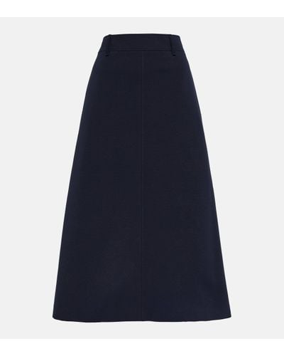 Brunello Cucinelli High-rise Cotton-blend Midi Skirt - Blue