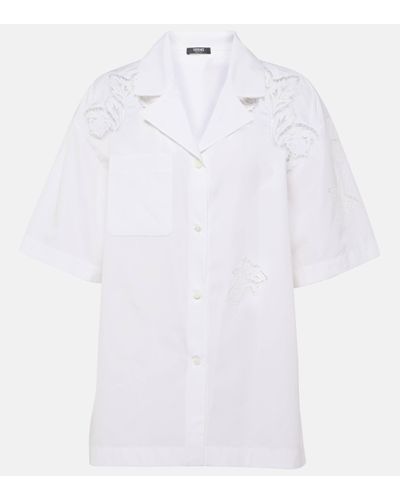 Versace Embroidered Cotton Poplin Bowling Shirt - White