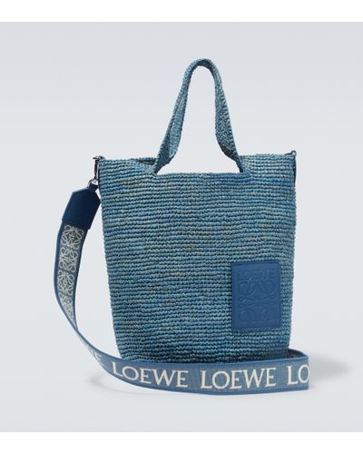 Loewe Paula's Ibiza Slit Mini Raffia Tote Bag - Blue
