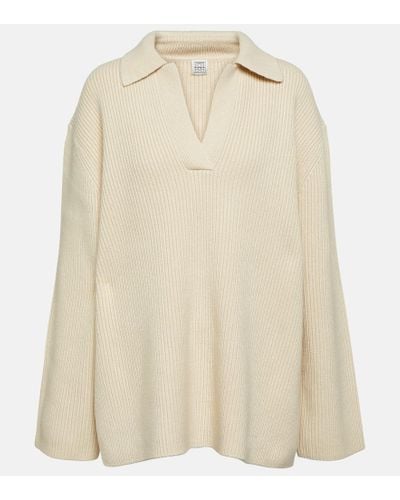 Totême Ribbed-knit Wool Polo Sweater - Natural