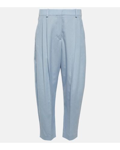 Stella McCartney Pantalones cropped de lana plisados - Azul