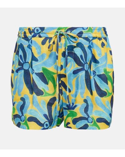 Marni Shorts in misto lino con stampa - Blu