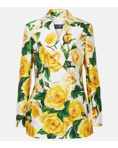 Dolce & Gabbana Veste Turlington en soie melangee a fleurs - Jaune