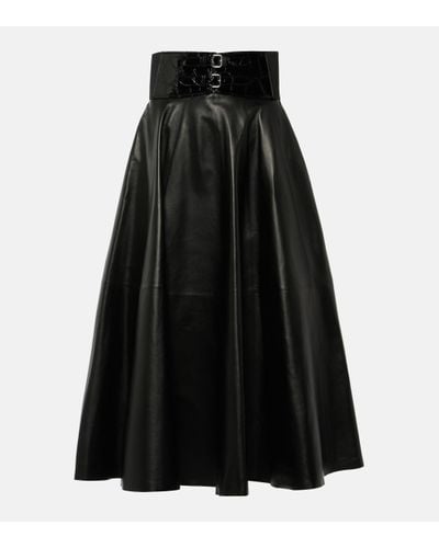 Alaïa High-rise Leather Midi Skirt - Black