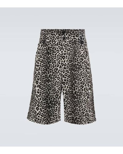 Visvim Leopard-print Cotton And Linen Shorts - Gray