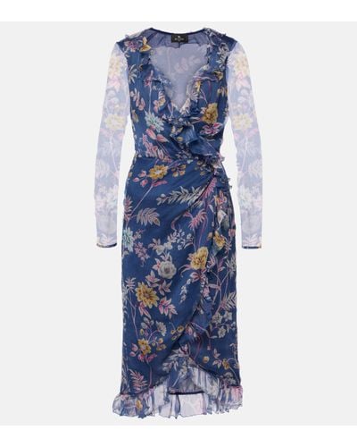 Etro Floral Silk Wrap Dress - Blue