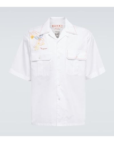 Marni Embroidered Cotton Bowling Shirt - White