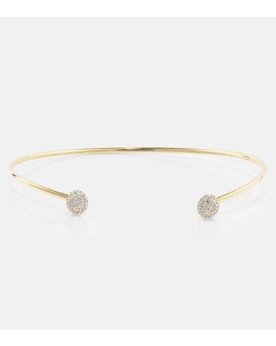 STONE AND STRAND Dainty Mirror Ball 10kt Gold Cuff Bracelet With Diamonds - White