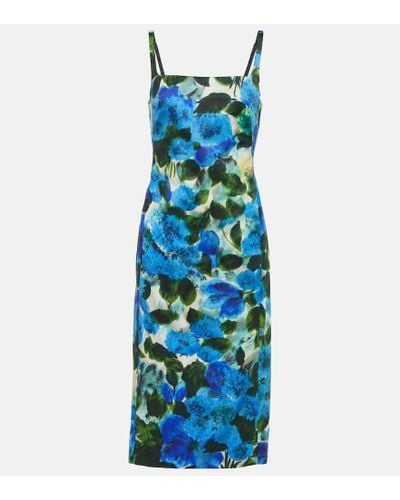 Dries Van Noten Vestido en popelin de algodon floral - Azul