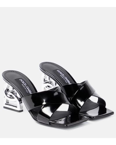 Dolce & Gabbana Sandalias altas 3.5 de piel con logo - Negro